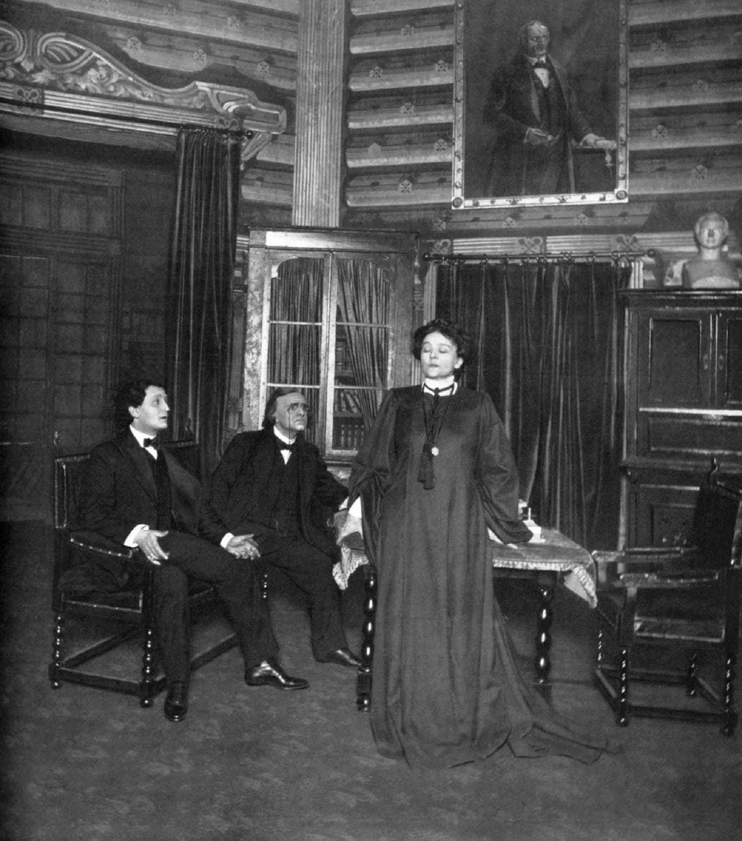 Eleonora Duse, Rebecca West, in Rosmersholm di Henrik Ibsen, terzo atto, con Carlo Rosaspina e Ettore Mazzanti, 1906