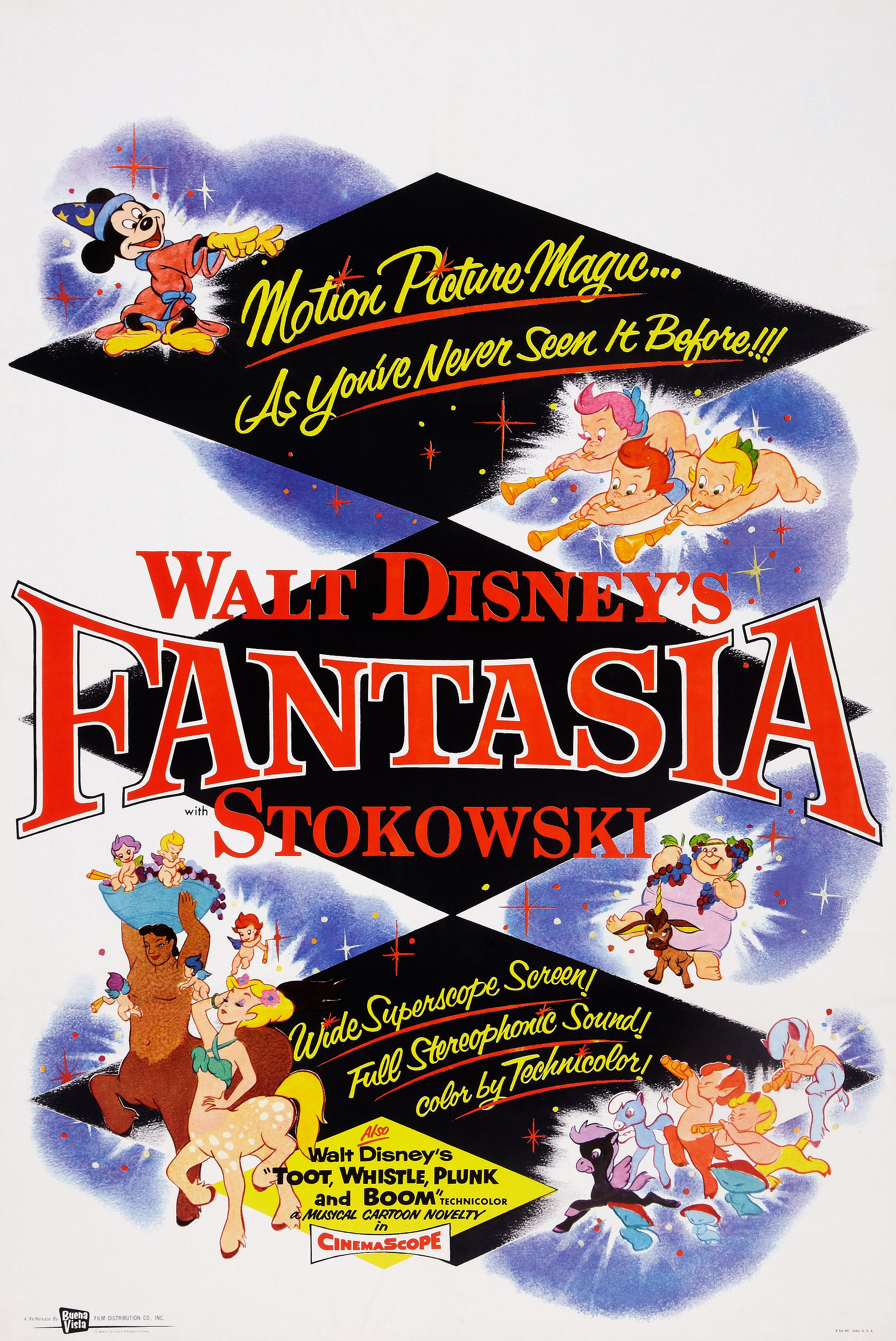 Una locandina riedita del 1958, relativa al film Fantasia, il terzo film di Disney, del 1940