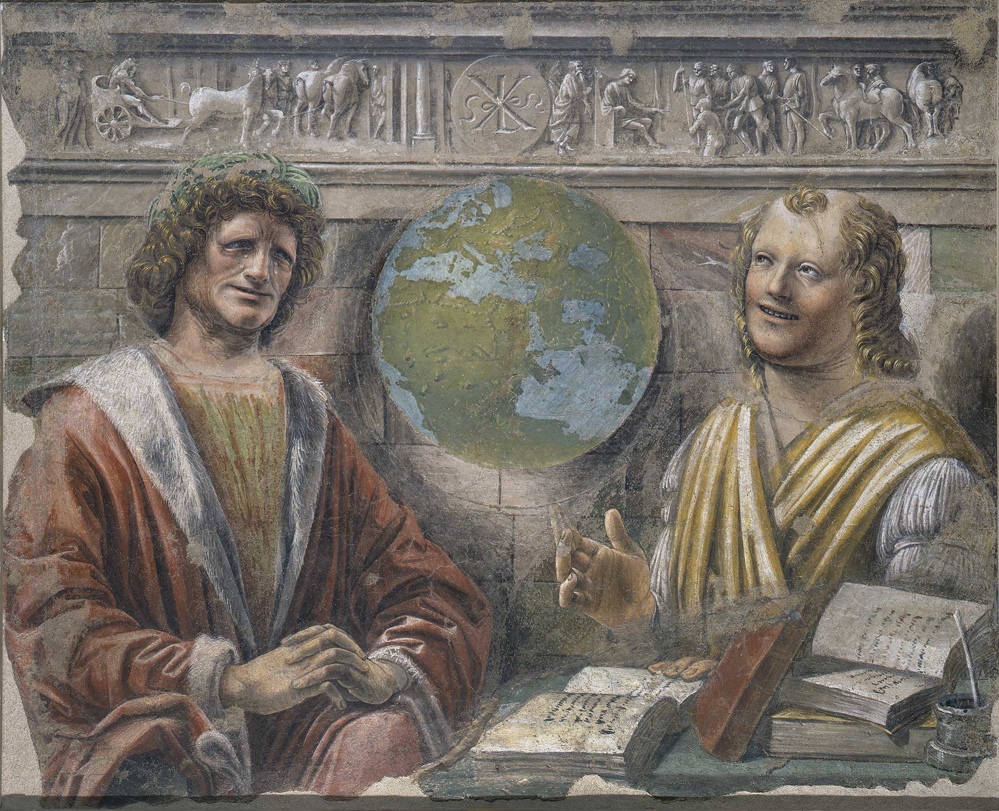 Donato Bramante, Eraclito e Democrito, 1486 ca., affresco staccato trasportato su tela, cm 102 x 127