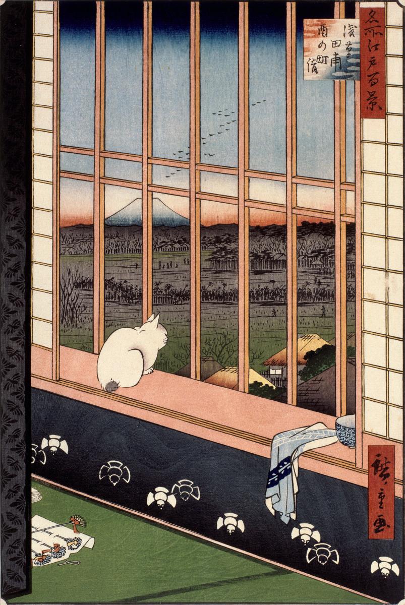 Utagawa Hiroshige, Un gatto sul sedile della finestra, 1857, Londra, The British Museum