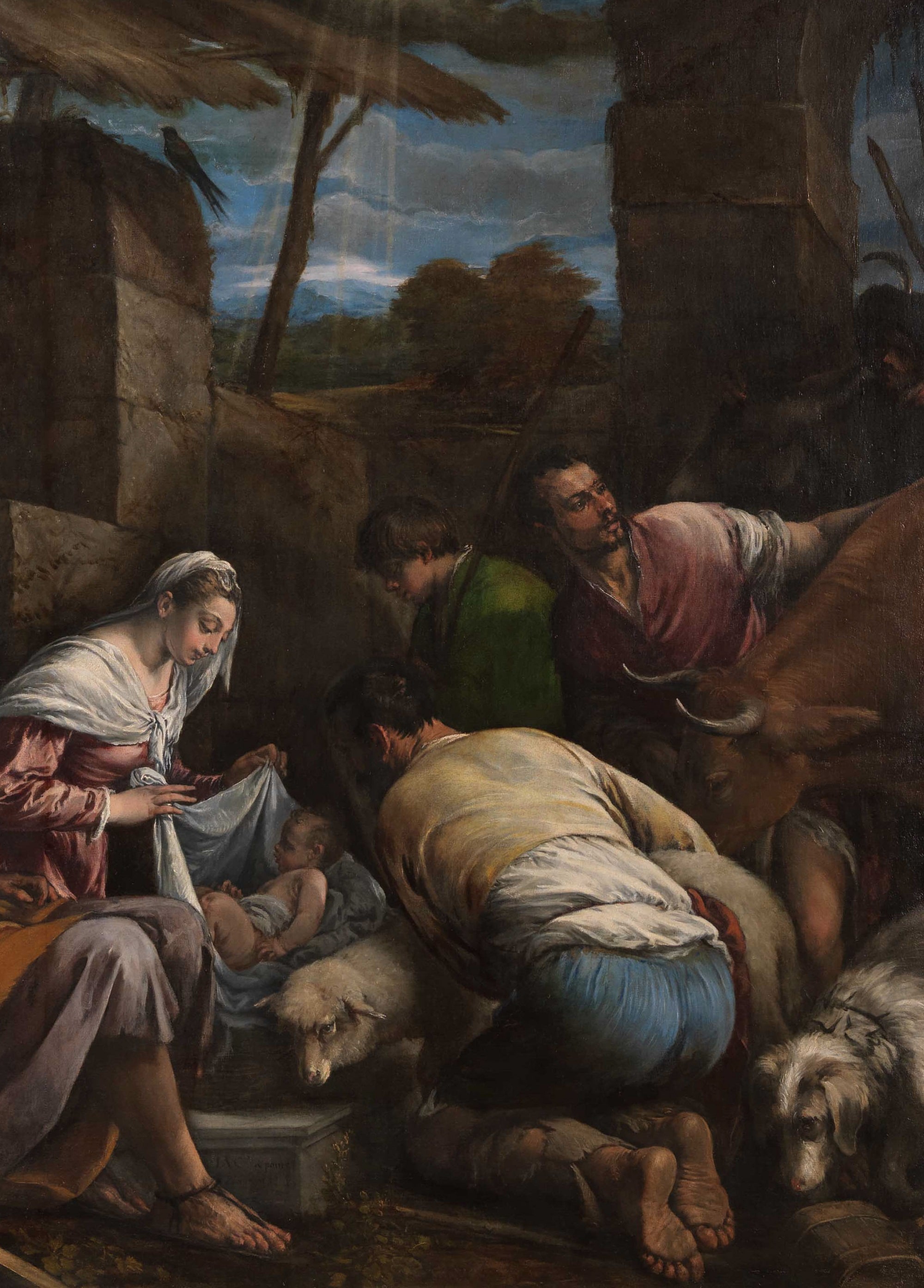 Jacopo Bassano, dettaglio di Adorazione dei pastori con i Santi Vittore e Corona, 1568, olio su tela, Museo Civico, Bassano del Grappa